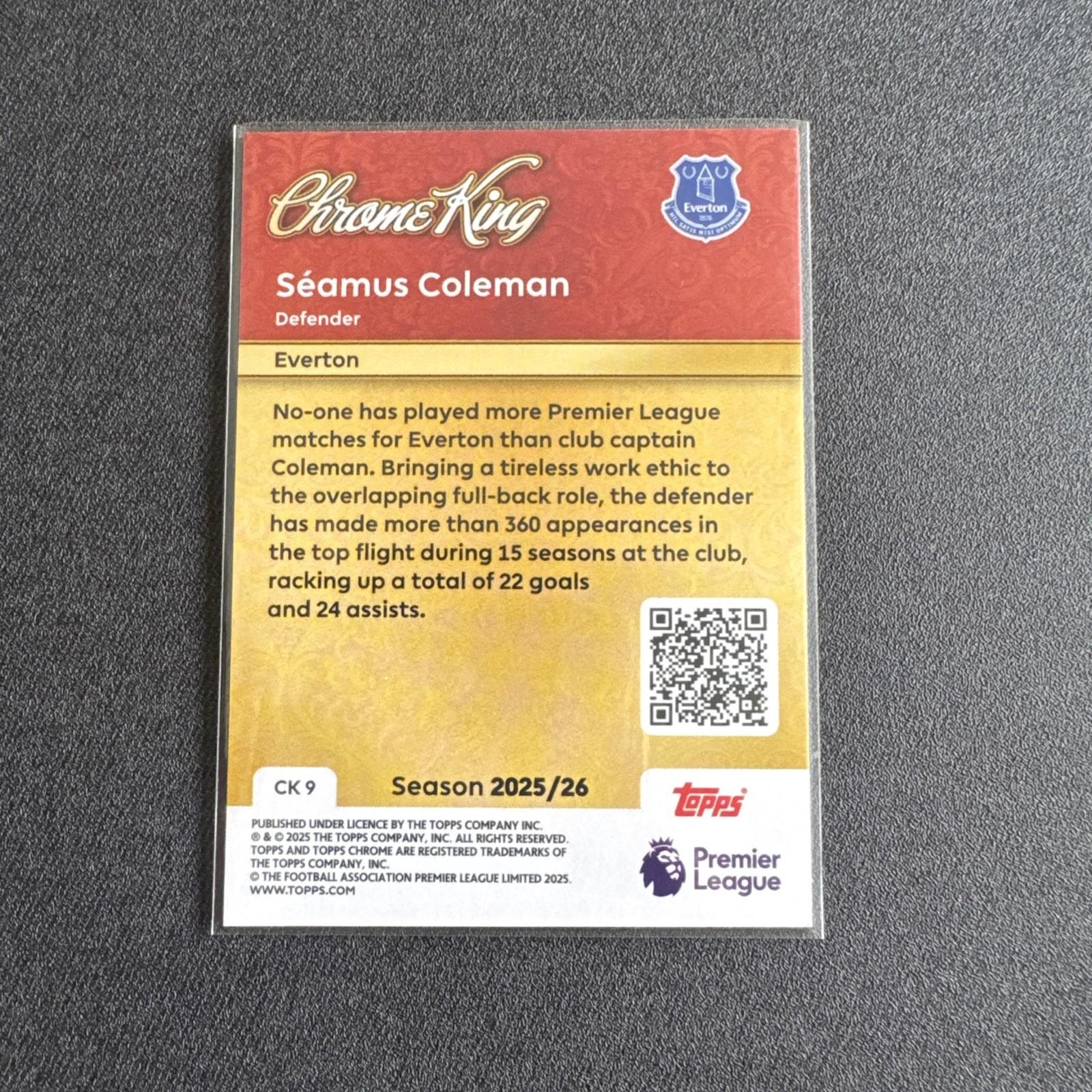 Seamus Coleman Chrome Kings Topps Premier League 2025/2026 25/26 Everton # CK 9