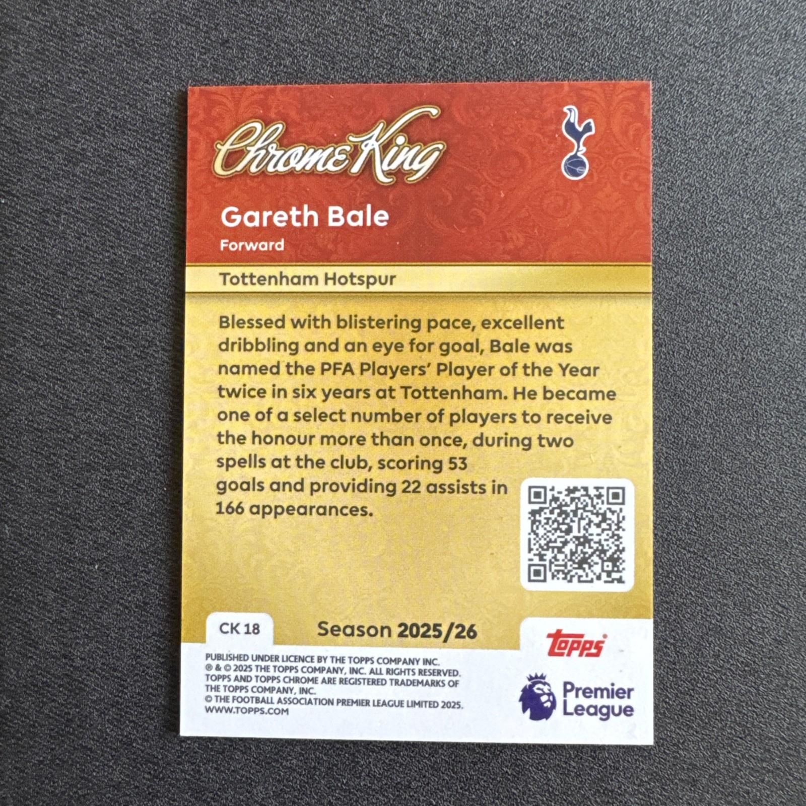 Topps 2025/26 Premier League Chrome King Gareth Bale CK18 Tottenham Hotspur